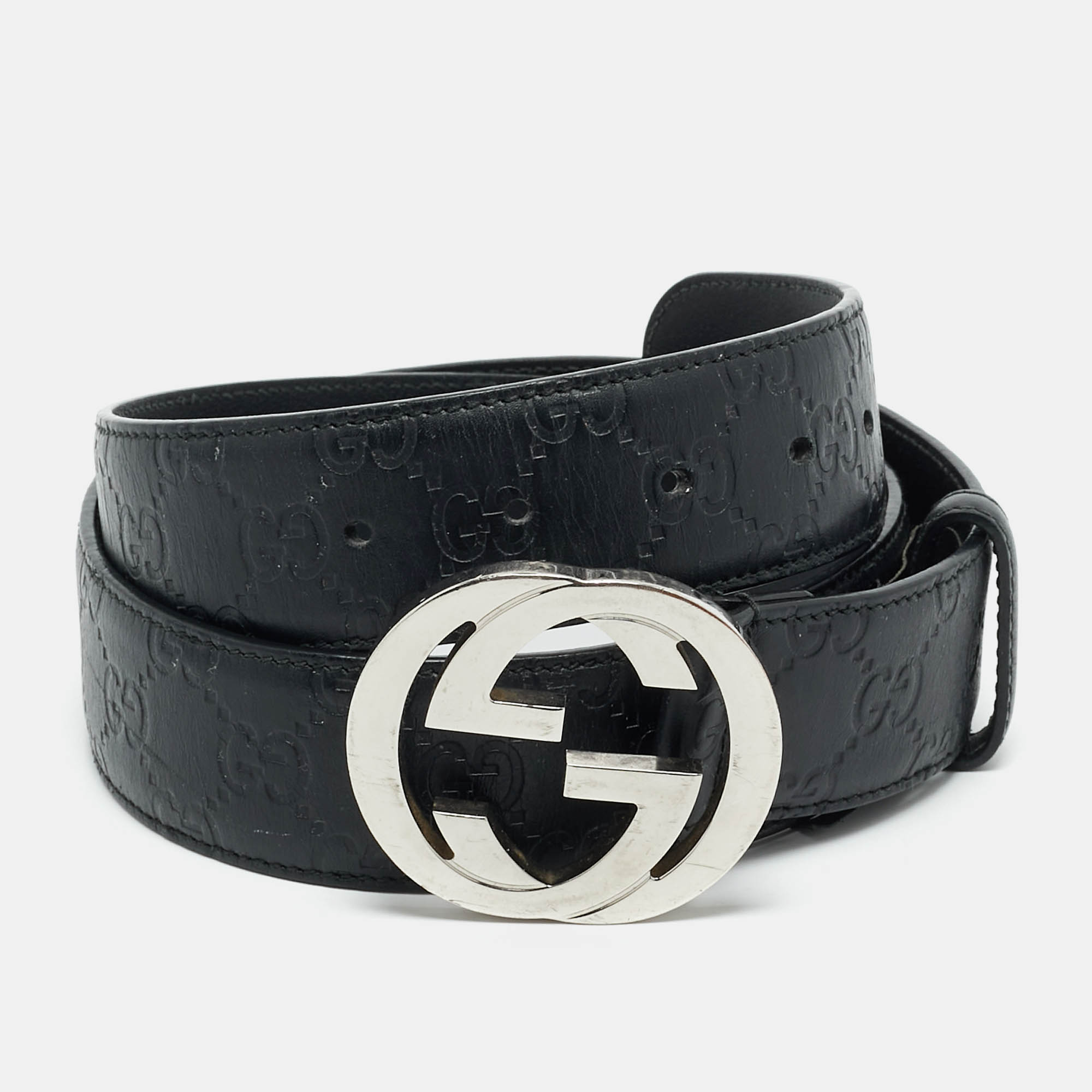 

Gucci Interlocking G Buckle  Belt Black Guccissima Leather
