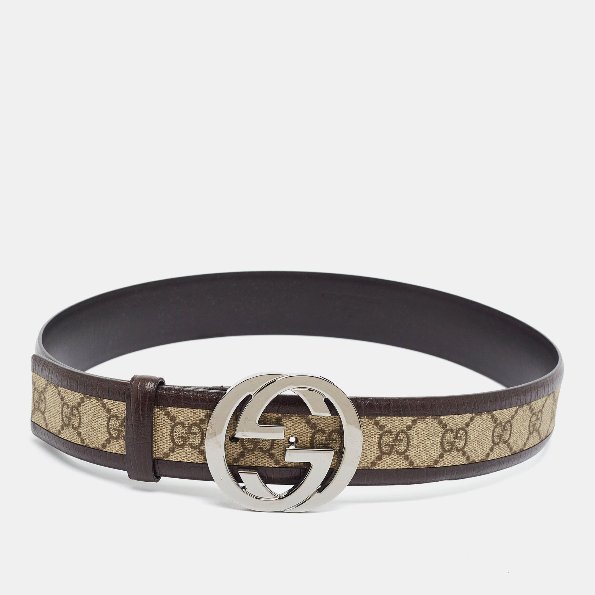 

Gucci Interlocking G  Buckle Belt Beige/Brown GG Supreme Canvas and Leather