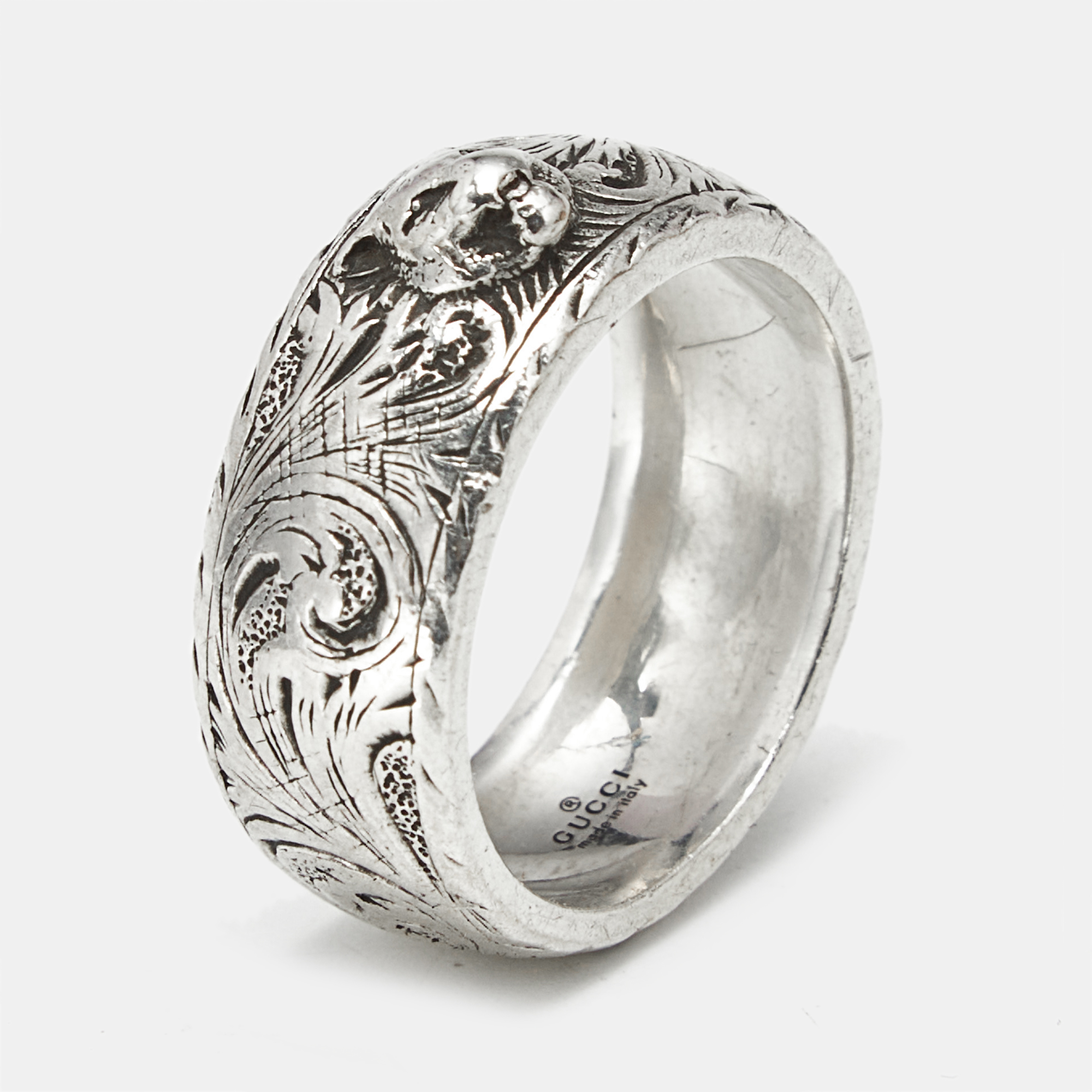 Pre-owned Gucci Interlocking G Cat Face Sterlign Silver Ring Size 64