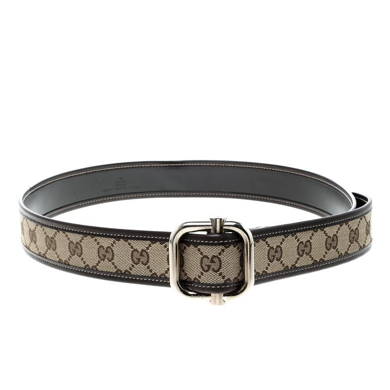 Gucci Beige/Brown GG Canvas and Leather Belt 100cm