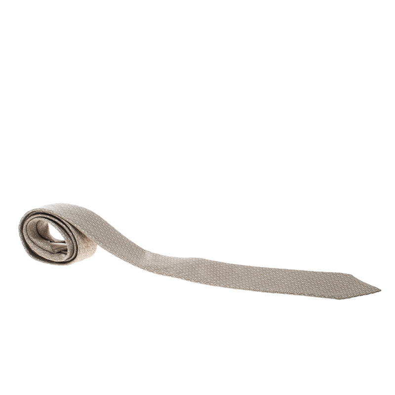 Pre Owned Gucci Beige Logo Patterned Jacquard Tie