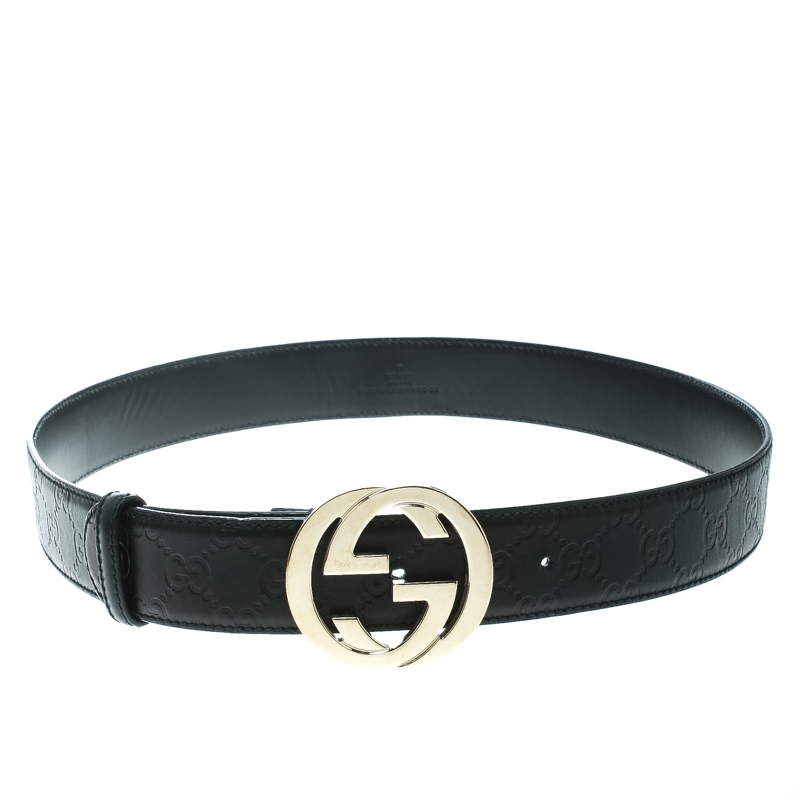 Gucci Black Guccissima Leather Interlocking GG Buckle Belt 95 CM