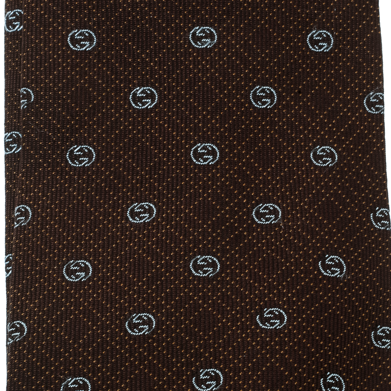 

Gucci Brown Guccissima Patterned Silk Jacquard Traditional Tie