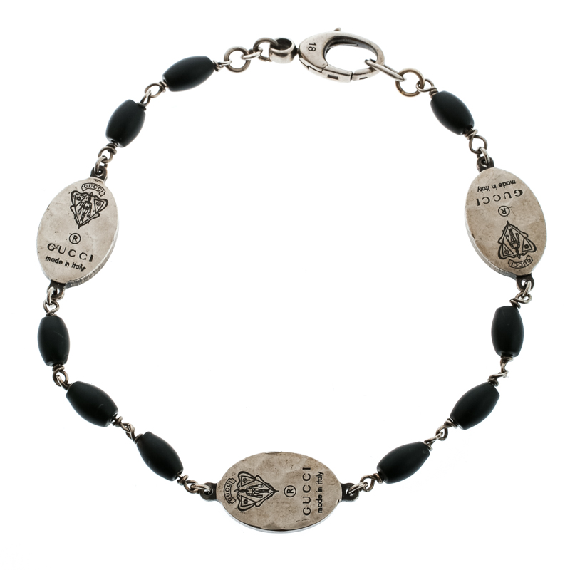 

Gucci Crest Black Bead Silver Station Bracelet