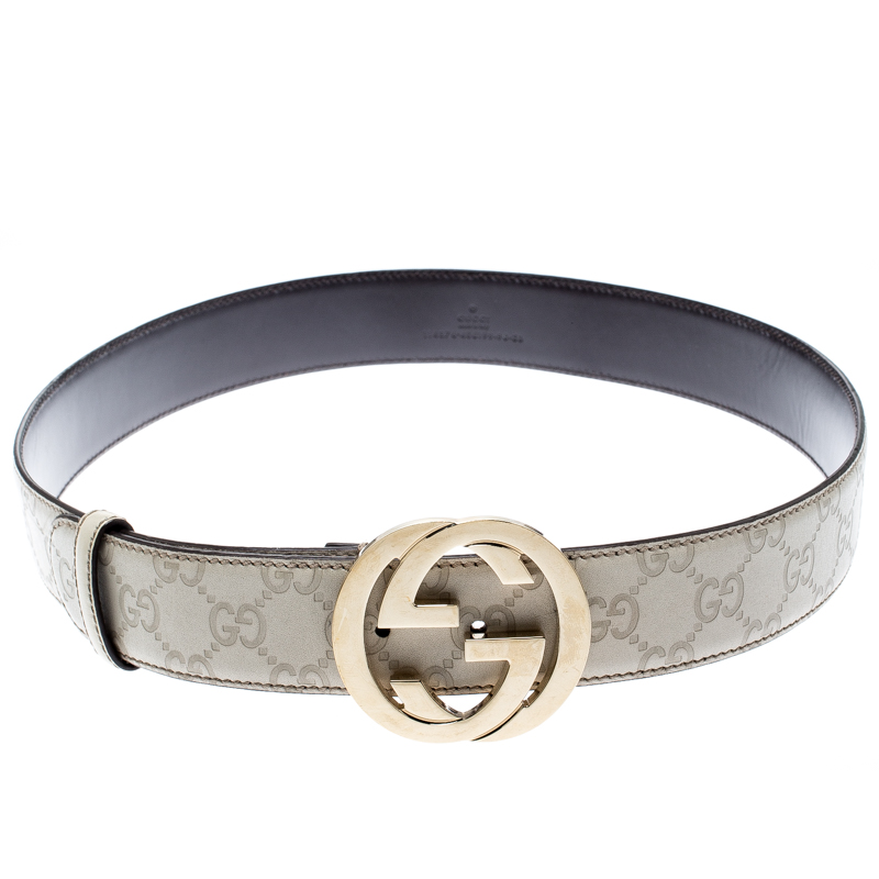 مملوكة مسبقًا Gucci Beige Guccissima Leather Interlocking G Buckle Belt 90 CM