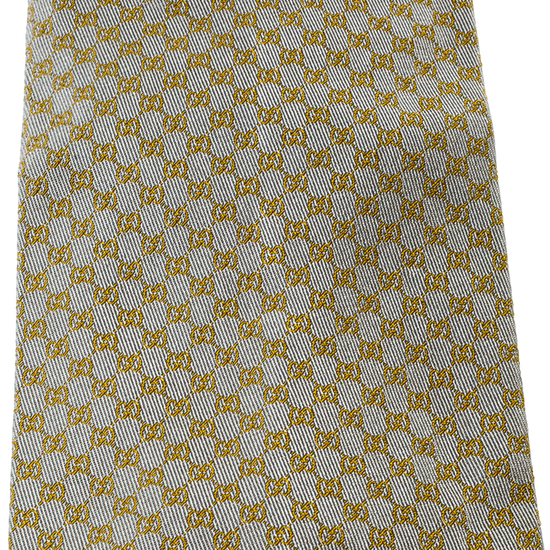 

Gucci Vintage Grey GG Pattern Silk Jacquard Traditional Tie