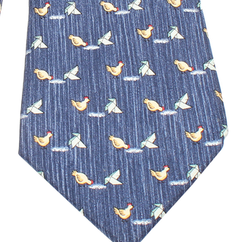 

Hermes Blue Chicken and Origami Patterned Silk Tie