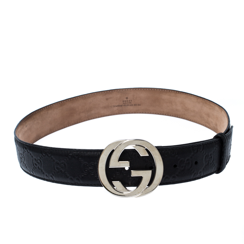 Gucci Black Guccissima Leather Interlocking G Belt 85CM
