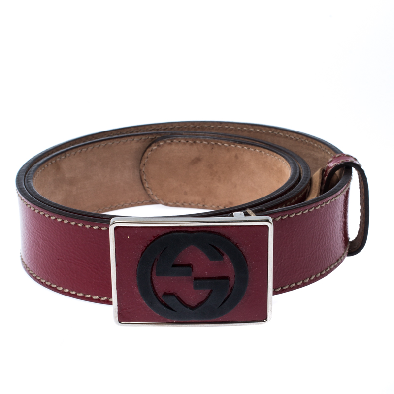 

Gucci Red Patent Leather GG Plaque Belt