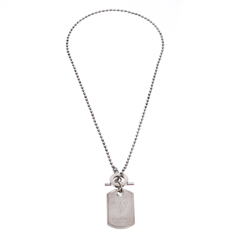 Men's Gucci Dog Tag Necklace in Sterling Silver