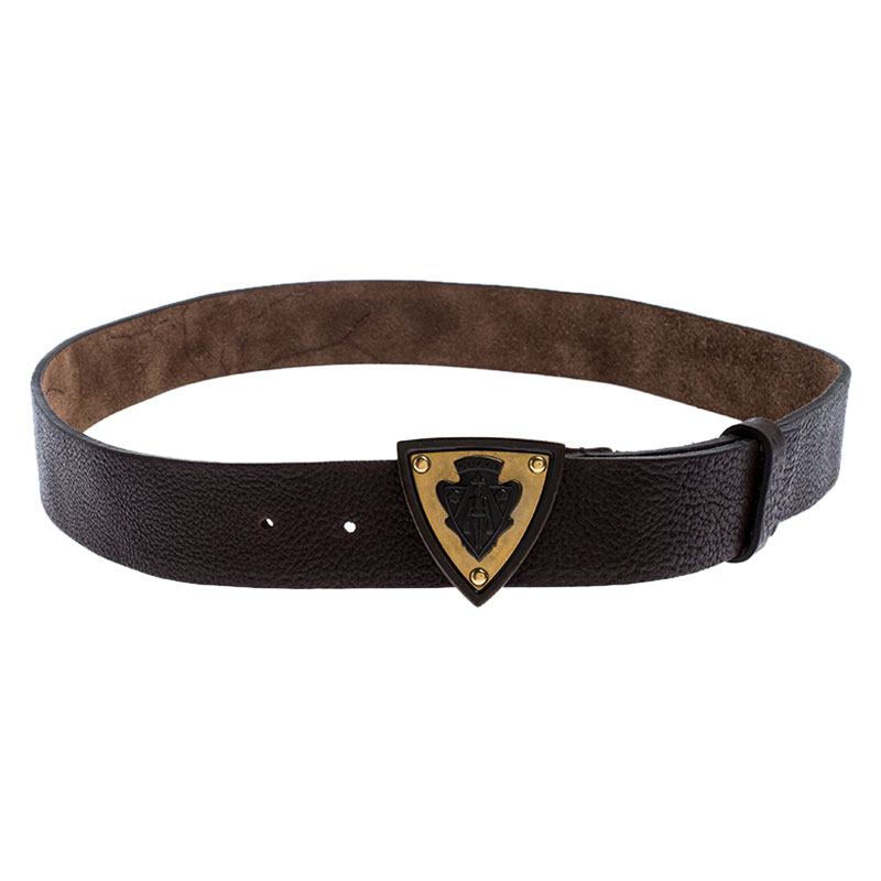 Pre Owned Gucci Dark Brown Leather Hysteria Crest Buckle Belt 100CM