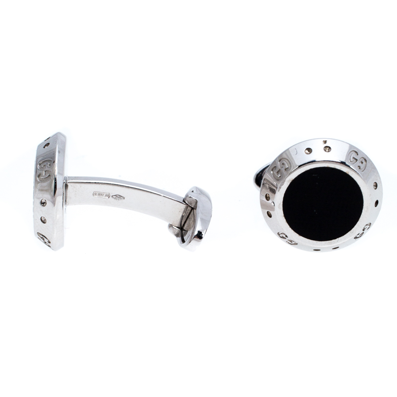 

Gucci Icon Onyx 18K White Gold Cufflinks, Silver