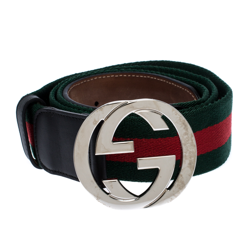 

Gucci Black Web Fabric and Leather Interlocking GG Buckle Belt