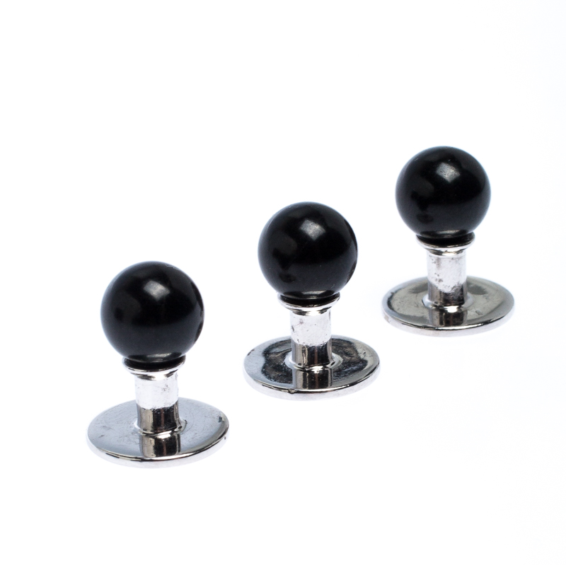 

Gucci Onyx 18K White Gold Set of 3 Shirt Studs, Black