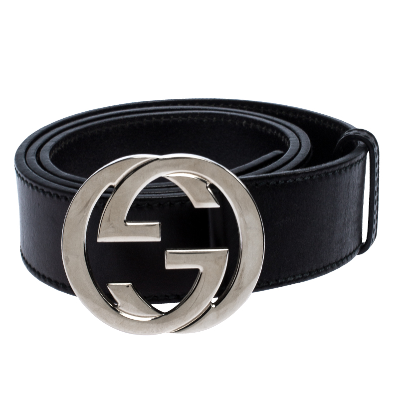 

Gucci Black Leather Interlocking G Buckle Belt