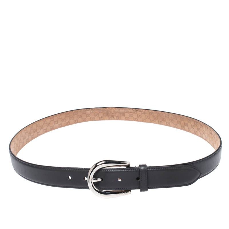 Pre Owned حزام غوتشي جلد أسود 100 سم