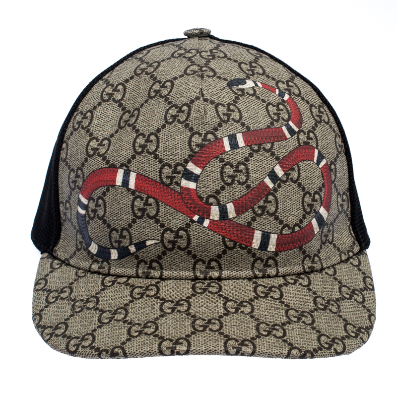 

Gucci Beige Kingsnake Print Canvas GG Supreme Baseball Cap