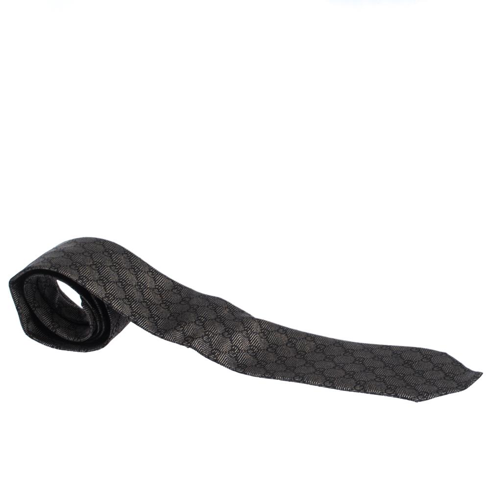 Pre Owned Gucci Brown Guccissima Logo Pattern Silk Jacquard Tie 