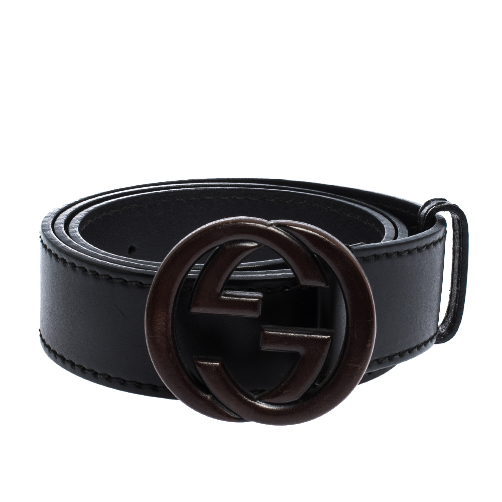 

Gucci Black Leather Interlocking G Buckle Belt