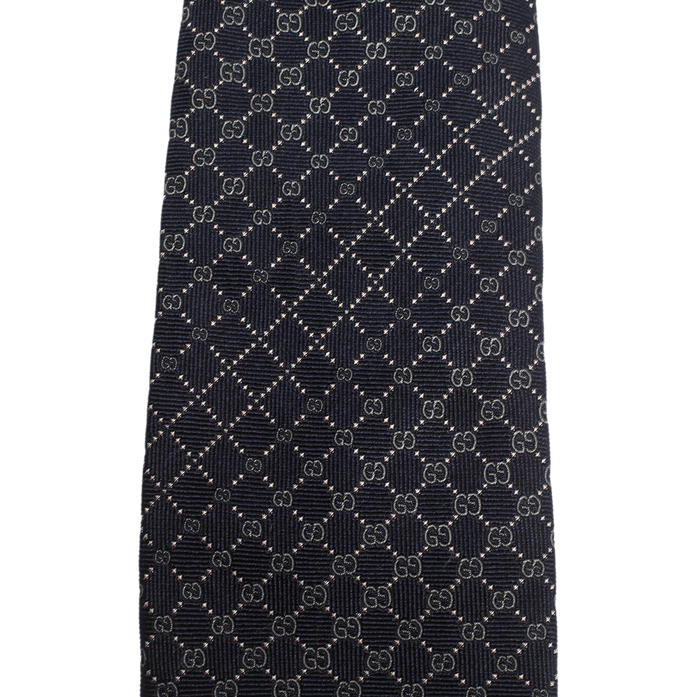 

Gucci Navy Blue GG Pattern Jacquard Silk Tie