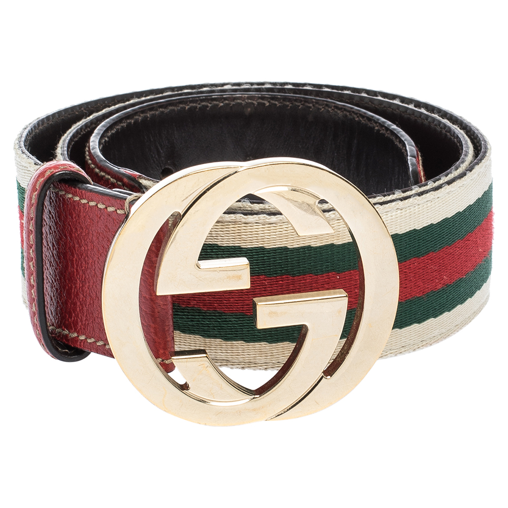 

Gucci Red Web Canvas and Leather Interlocking GG Buckle Belt