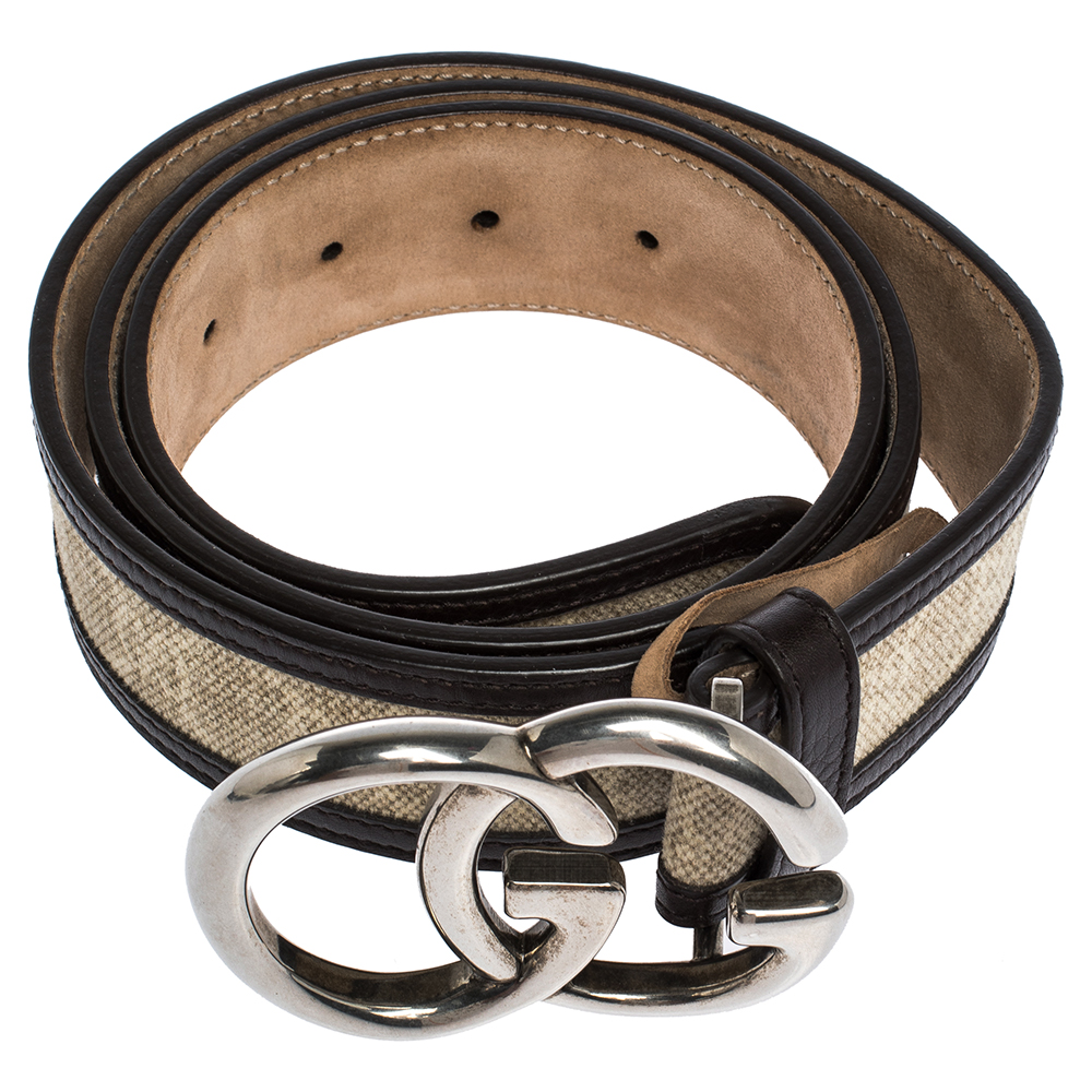 Gucci Beige/Brown GG Canvas and Leather GG Plus Belt 95CM Gucci | TLC