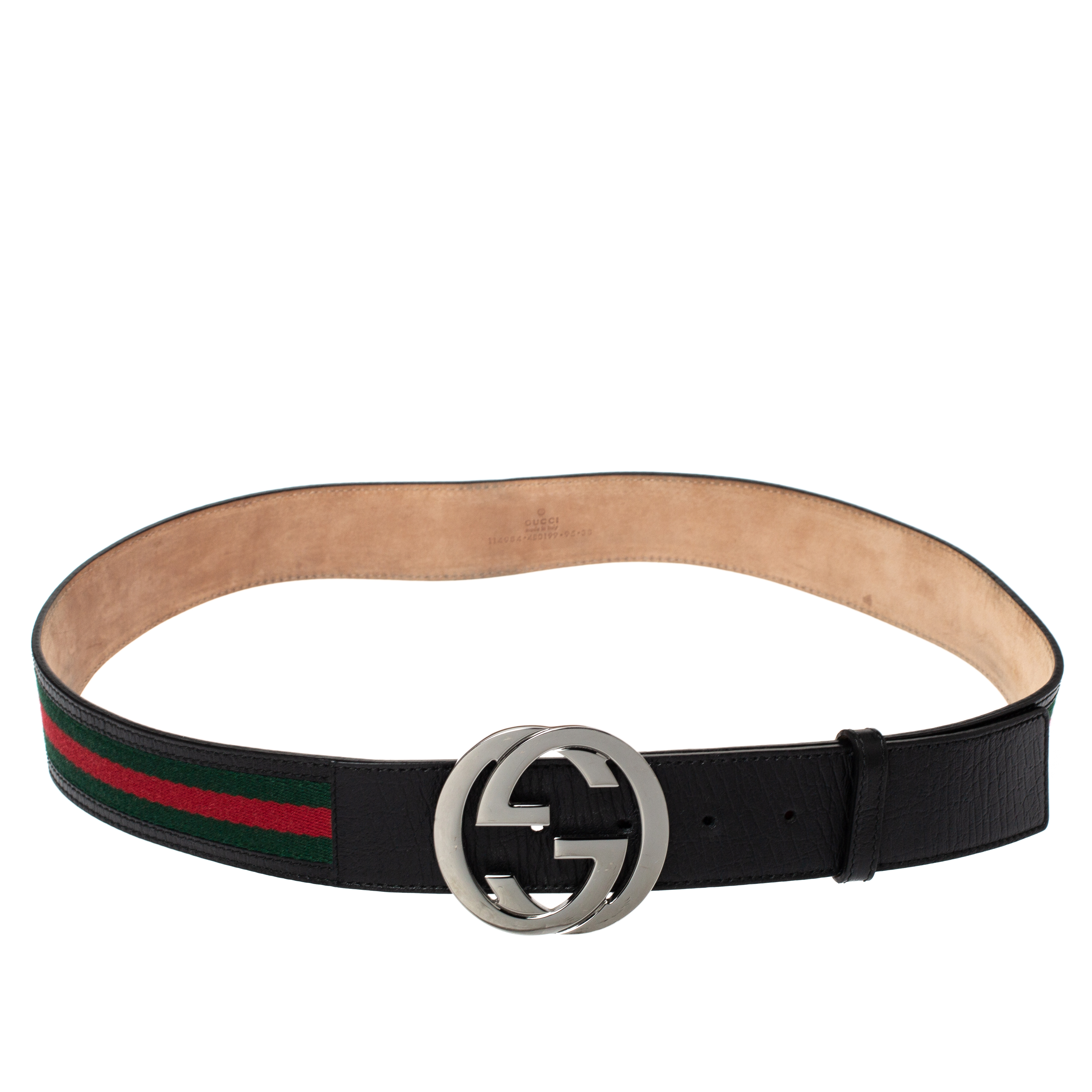 Gucci Red/Green Canvas and Leather Web Interlocking G Buckle Belt 95CM ...