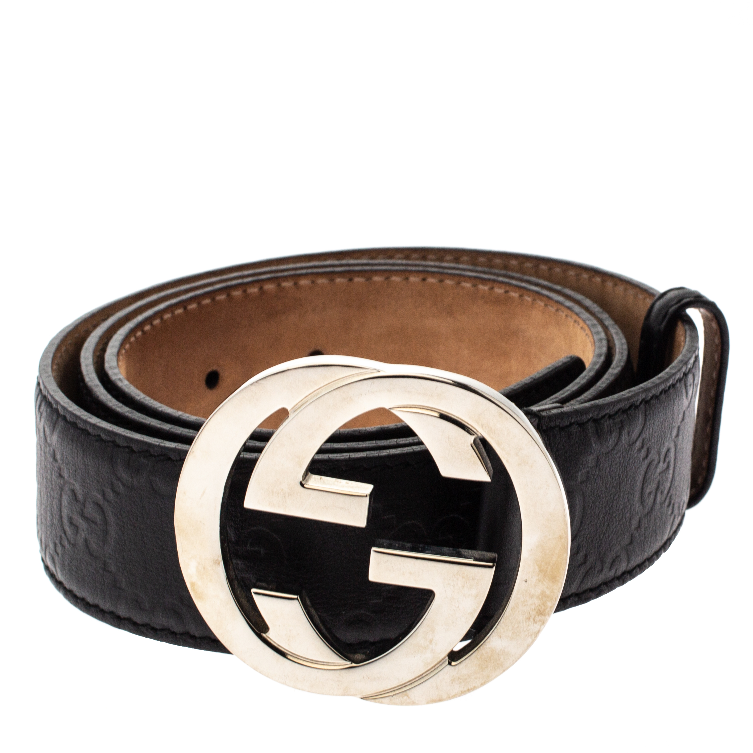 

Gucci Black Guccissima Leather Interlocking G Buckle Belt