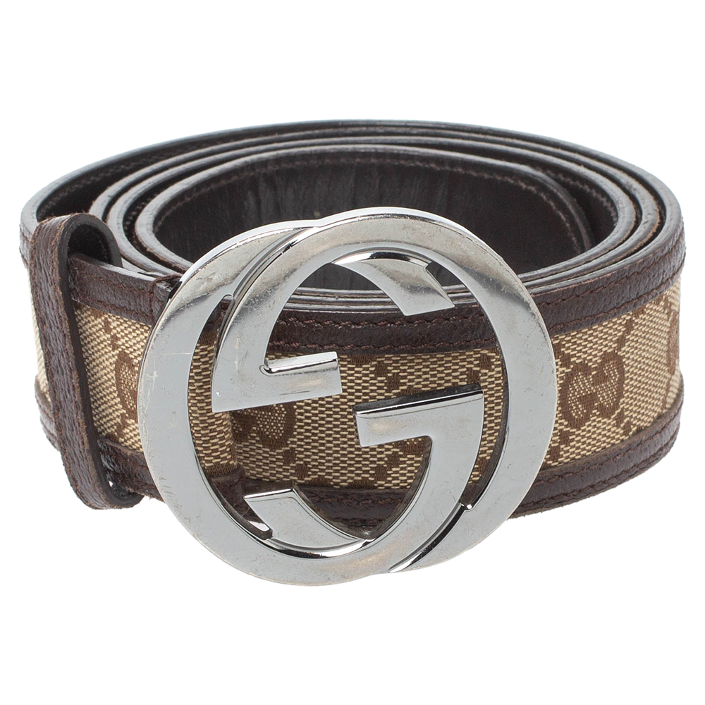 

Gucci Beige/Brown GG Canvas and Leather Interlocking G Buckle Belt