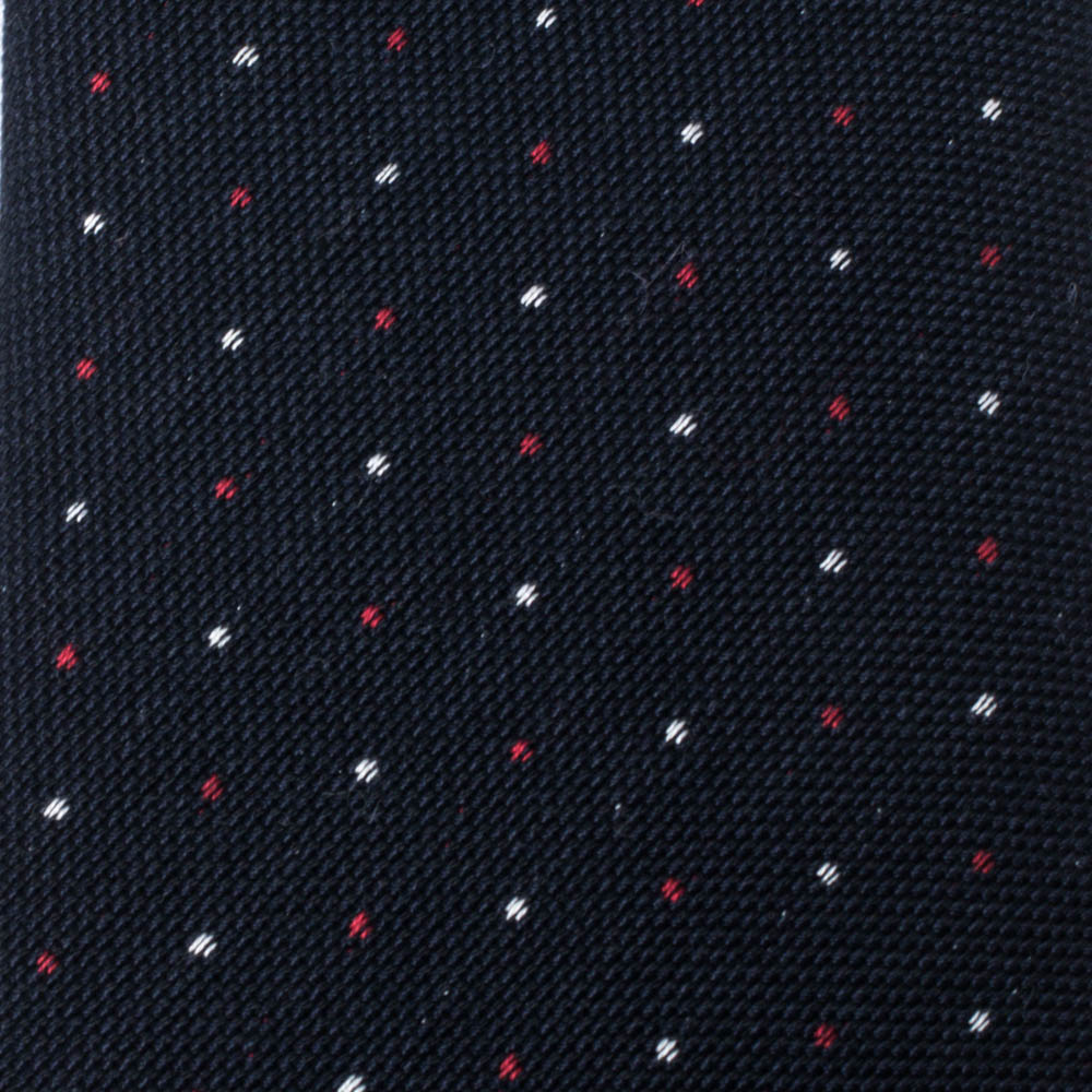 

Gucci Navy Blue Swiss Dot Print Cotton Wool Narrow Tie