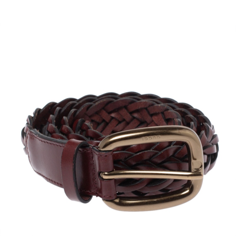 

Gucci dark Burgundy Braided Leather Buckle Belt