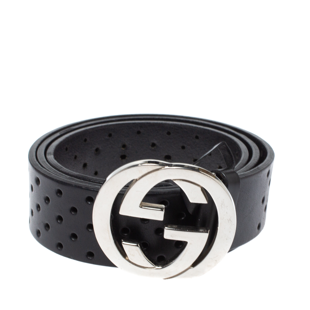 

Gucci Black Perforated Leather Interlocking G Buckle Belt