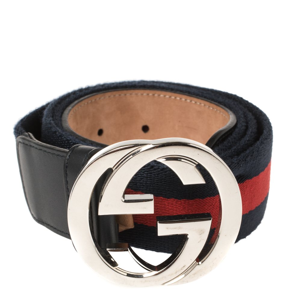 

Gucci Blue/Red Web Canvas and Leather Interlocking GG Buckle Belt