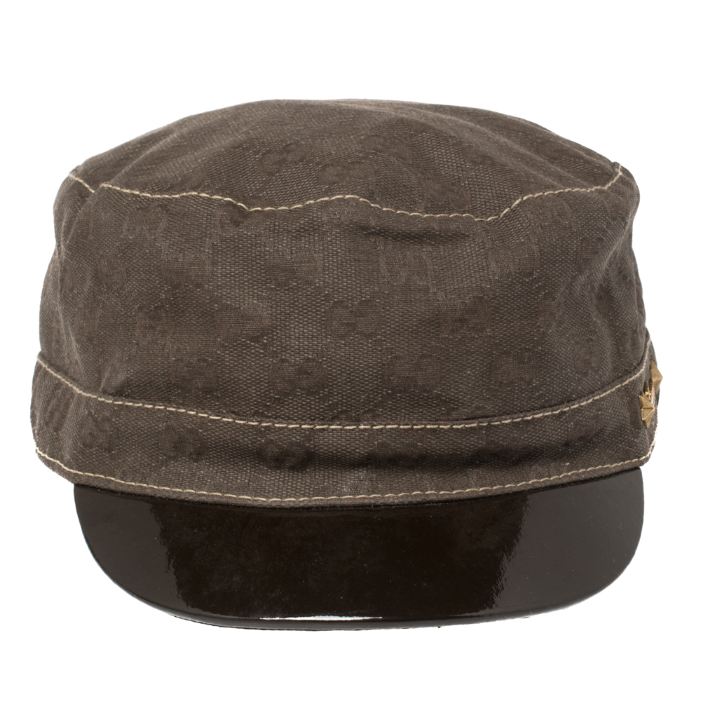 

Gucci Brown Logo Monogram Cotton Canvas Newsboy Cap