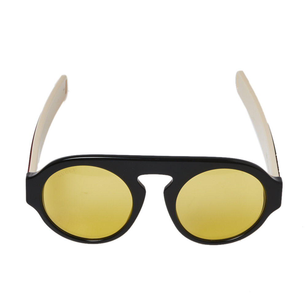 

Gucci Black & Webstripe / Yellow GG0256S Round Sunglasses