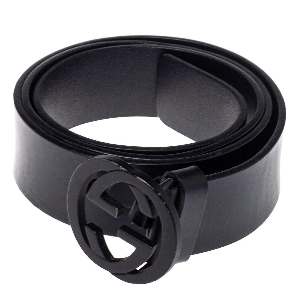 

Gucci Black Leather Interlocking G Buckle Belt