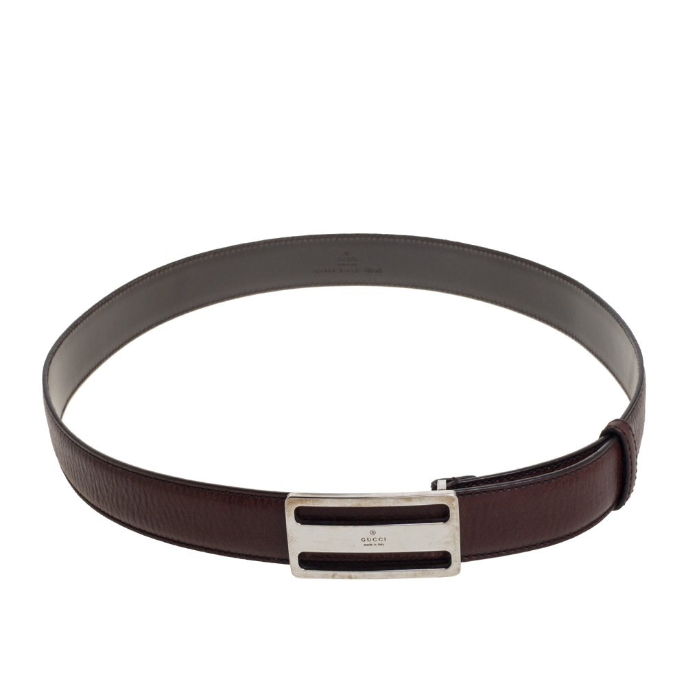 Pre-owned Gucci Brown Leather Cut Out Buckle Belt 100 Cm