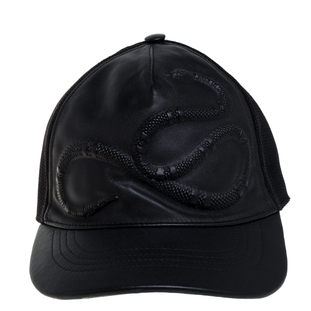 

Gucci Black Snake Embossed Leather Baseball Cap