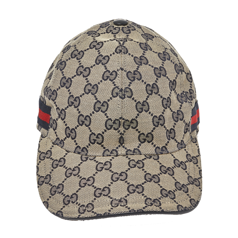 

Gucci Beige & Navy Blue Guccissima Canvas Web Detail Baseball Cap