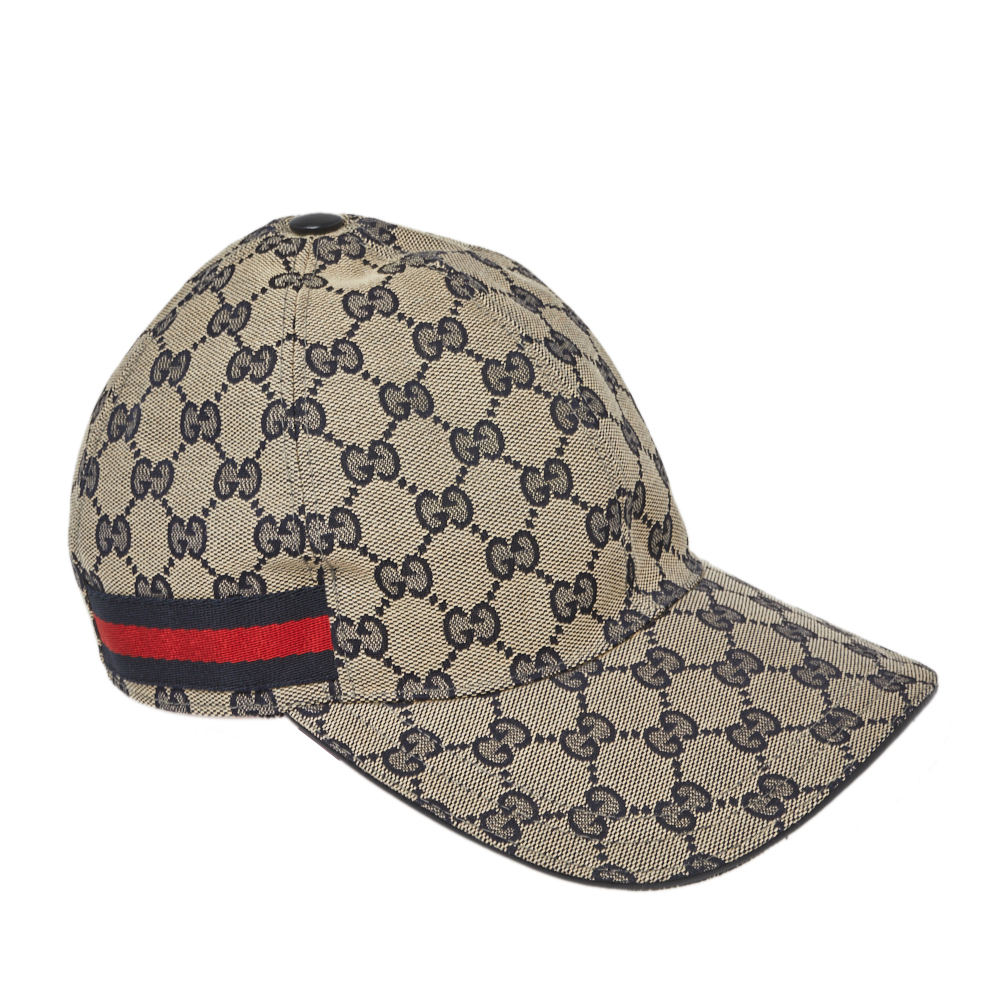 Pre-owned Gucci Ssima Canvas Web Detail Baseball Cap S In Beige