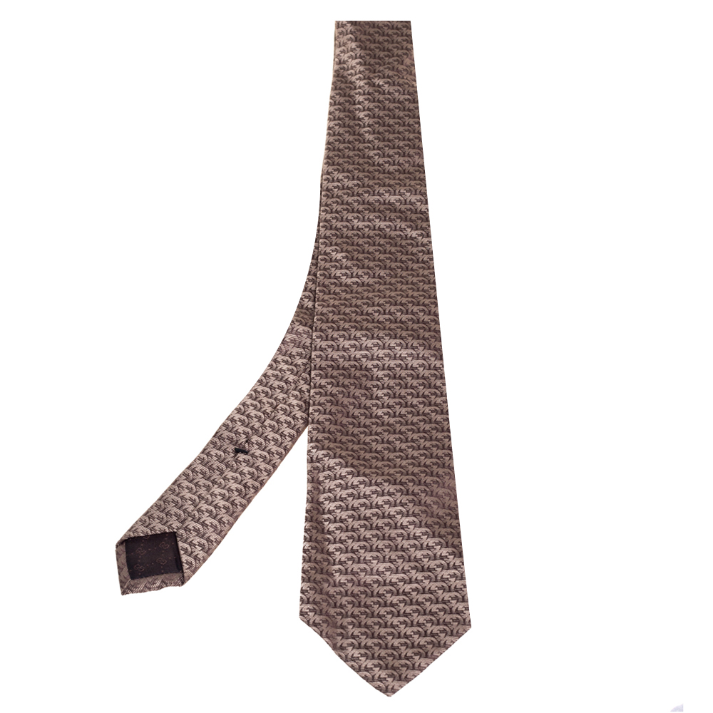 Pre-owned Gucci Brown Gg Pattern Jacquard Silk Tie