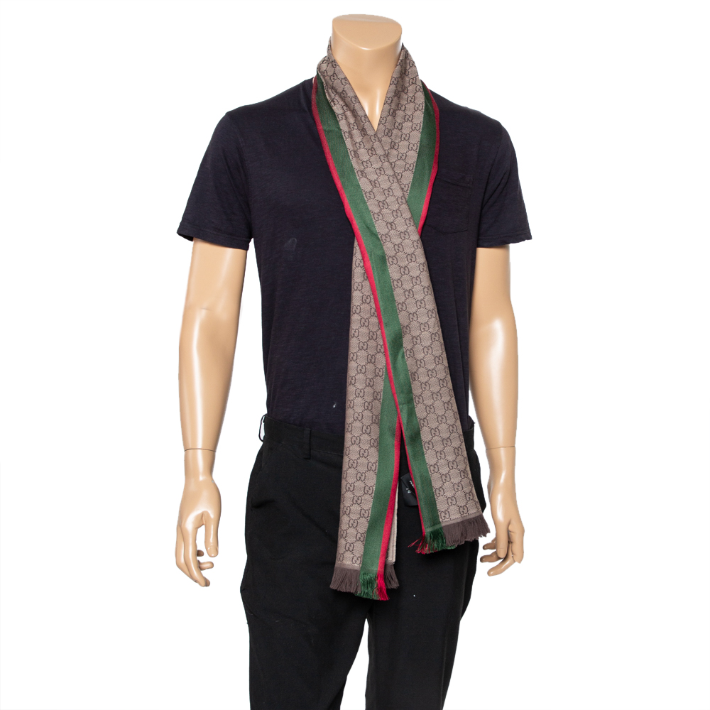 

Gucci Beige Web Striped GG Jacquard Wool & Silk Scarf