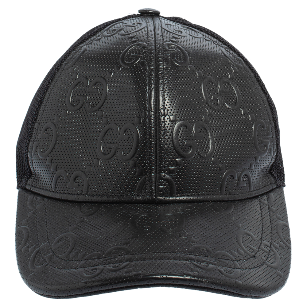 

Gucci Black GG Embossed Leather Baseball Hat