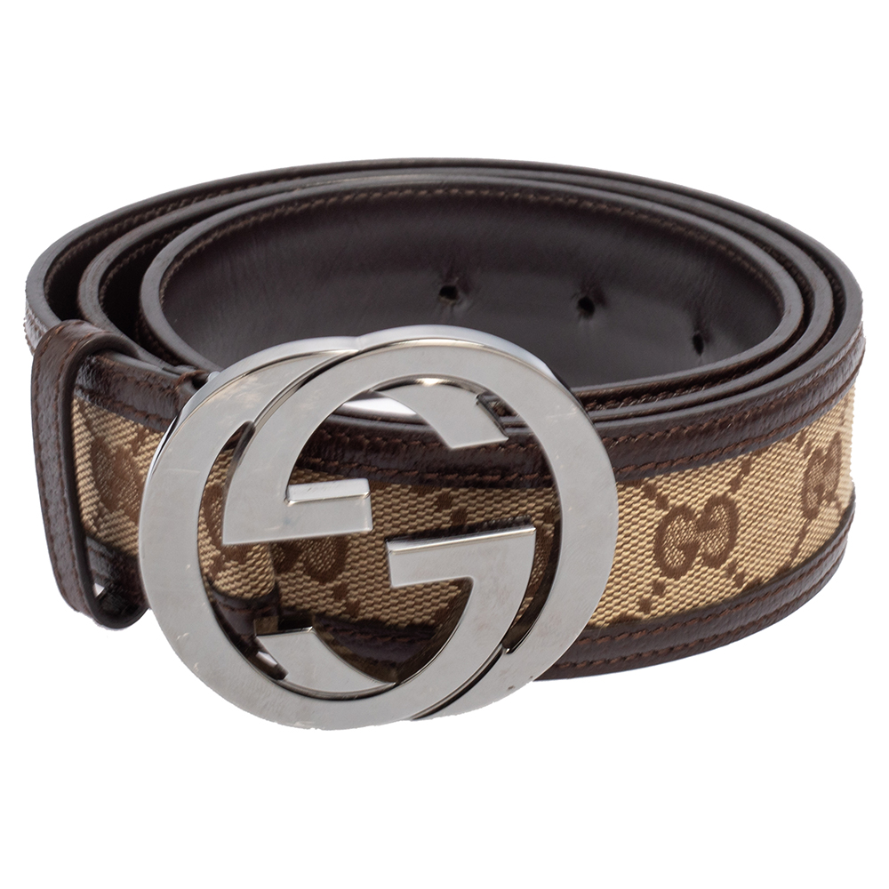 

Gucci Beige/Ebony GG Canvas and Leather Interlocking G Buckle Belt