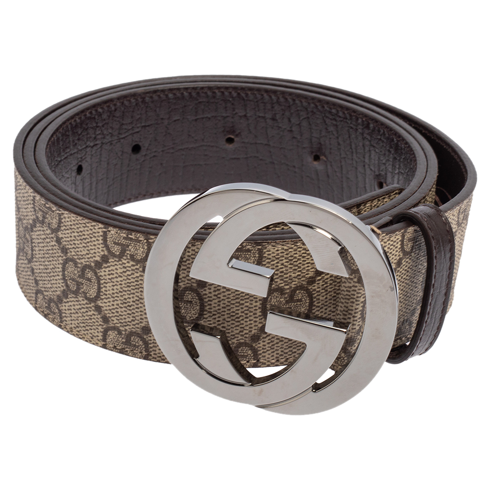 

Gucci Beige GG Supreme Canvas Interlocking G Buckle Belt