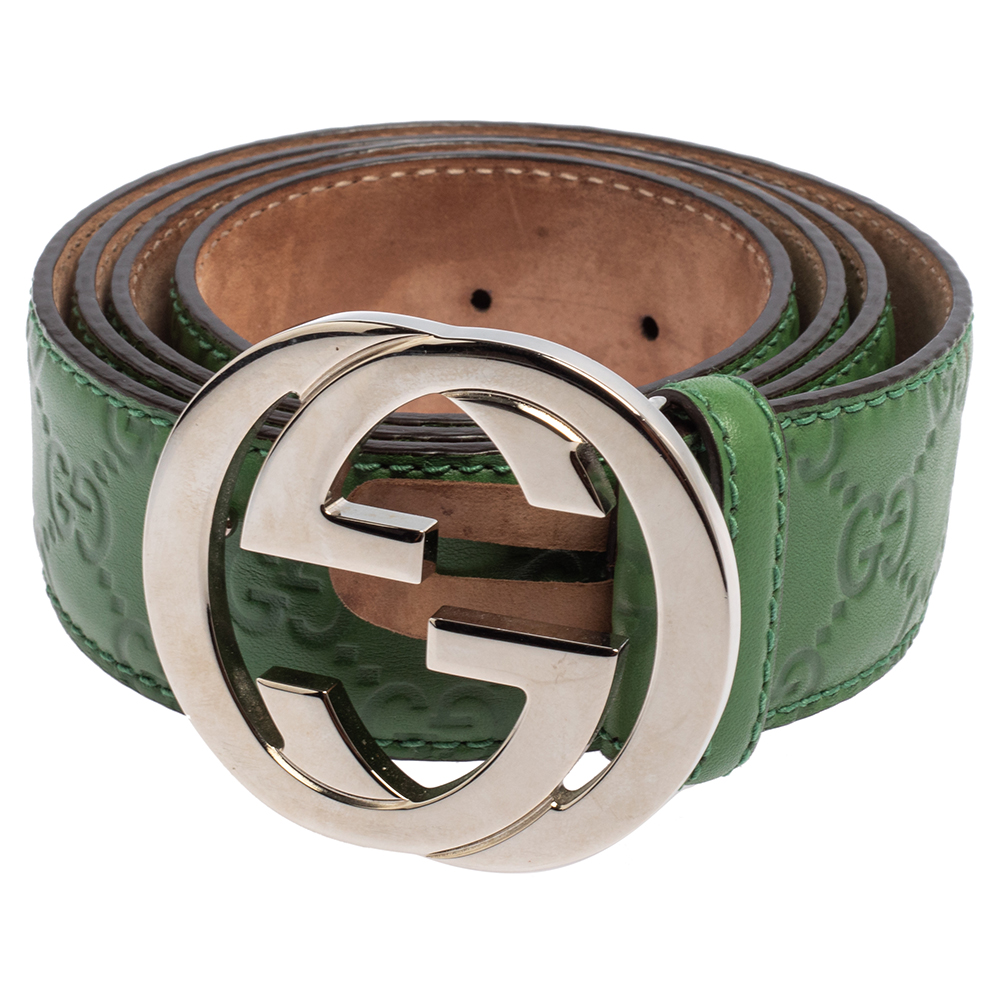 

Gucci Green Guccissima Leather Interlocking G Buckle Belt