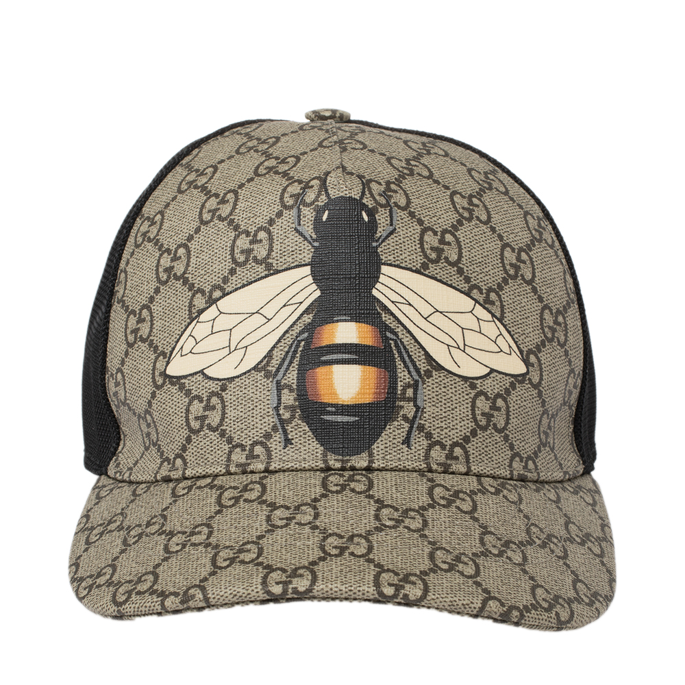 

Gucci Beige Bee Print GG Supreme Canvas Baseball Hat Size