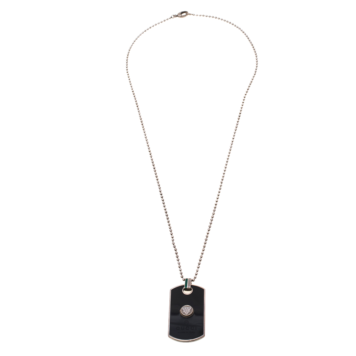 

Gucci Sterling Silver Black Dog Tag Pendant Necklace