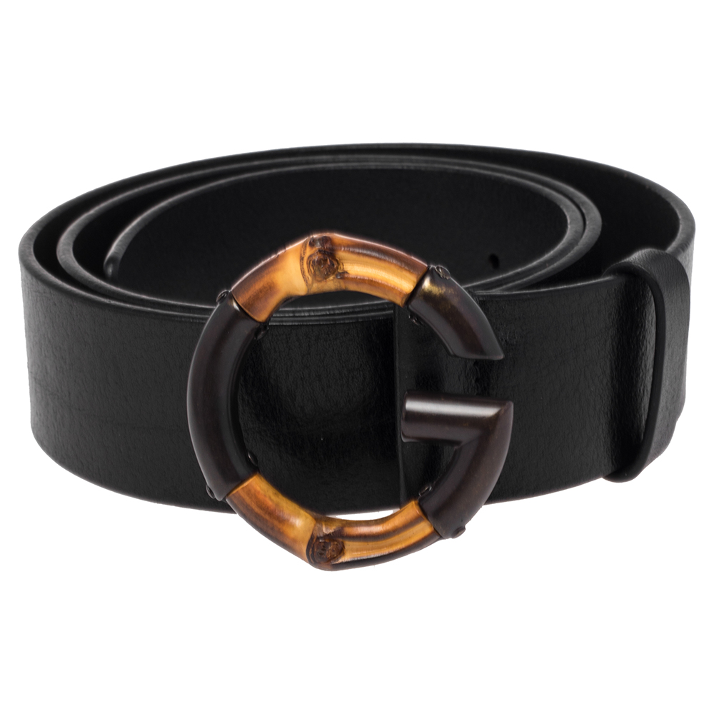 

Gucci Black Leather G Bamboo Buckle Belt