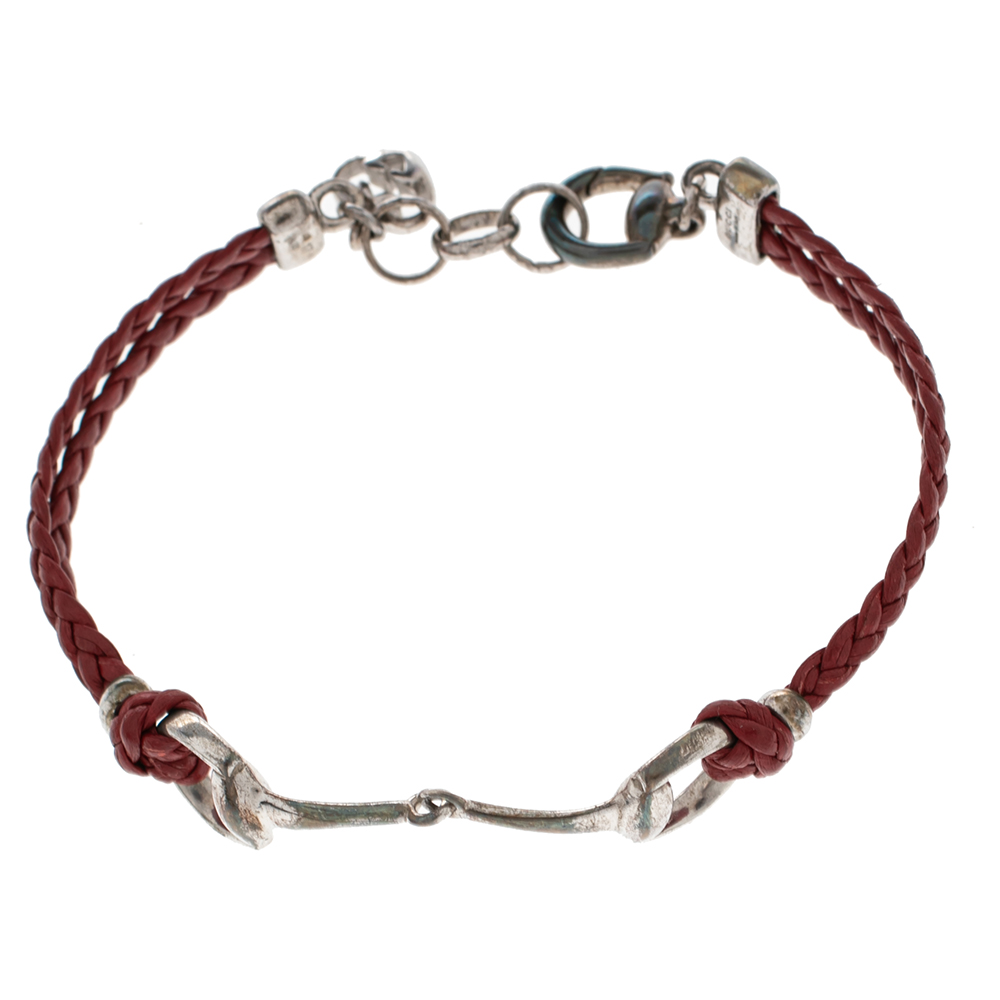 

Gucci Red Braided Leather Horsebit Bracelet 17